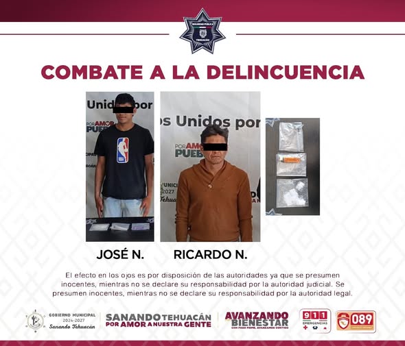 Aseguran a dos presuntos distribuidores de droga durante operativos en Tehuacán