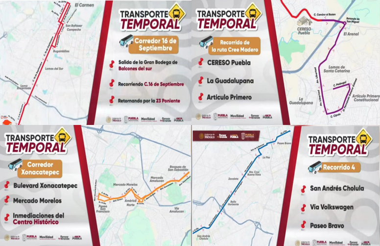 Habilitan cuatro rutas de transporte provisional en Puebla tras retiro de unidades
