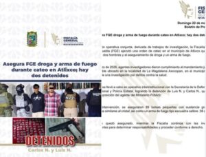 Cateo en Atlixco deja dos detenidos y aseguramiento de droga y arma